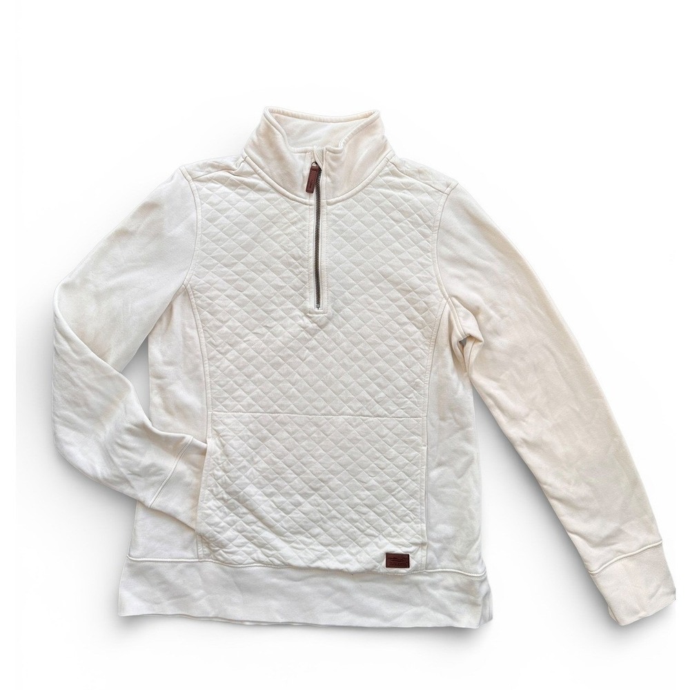 LL Bean Quilted Quarter Zip Pullover Womens‎ Small Cream Excellent Diamond Knit